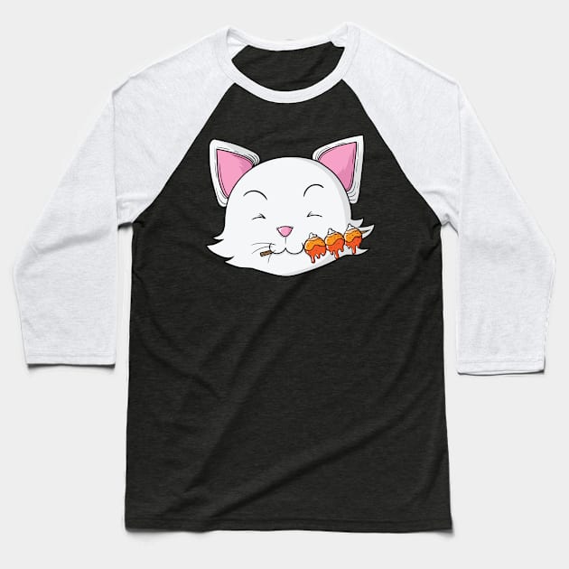 Cat eats Dango rice dumplings Baseball T-Shirt by dieEinsteiger